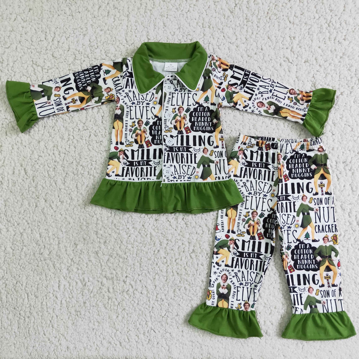 6 B6-5 Christmas Green Cartoon Girls Pajamas