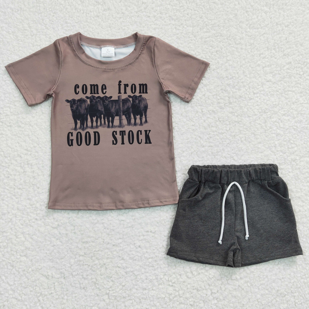 BSSO0193 Come From Good Stock Brown Short Sleeve Grey Shorts Boys Summer Set