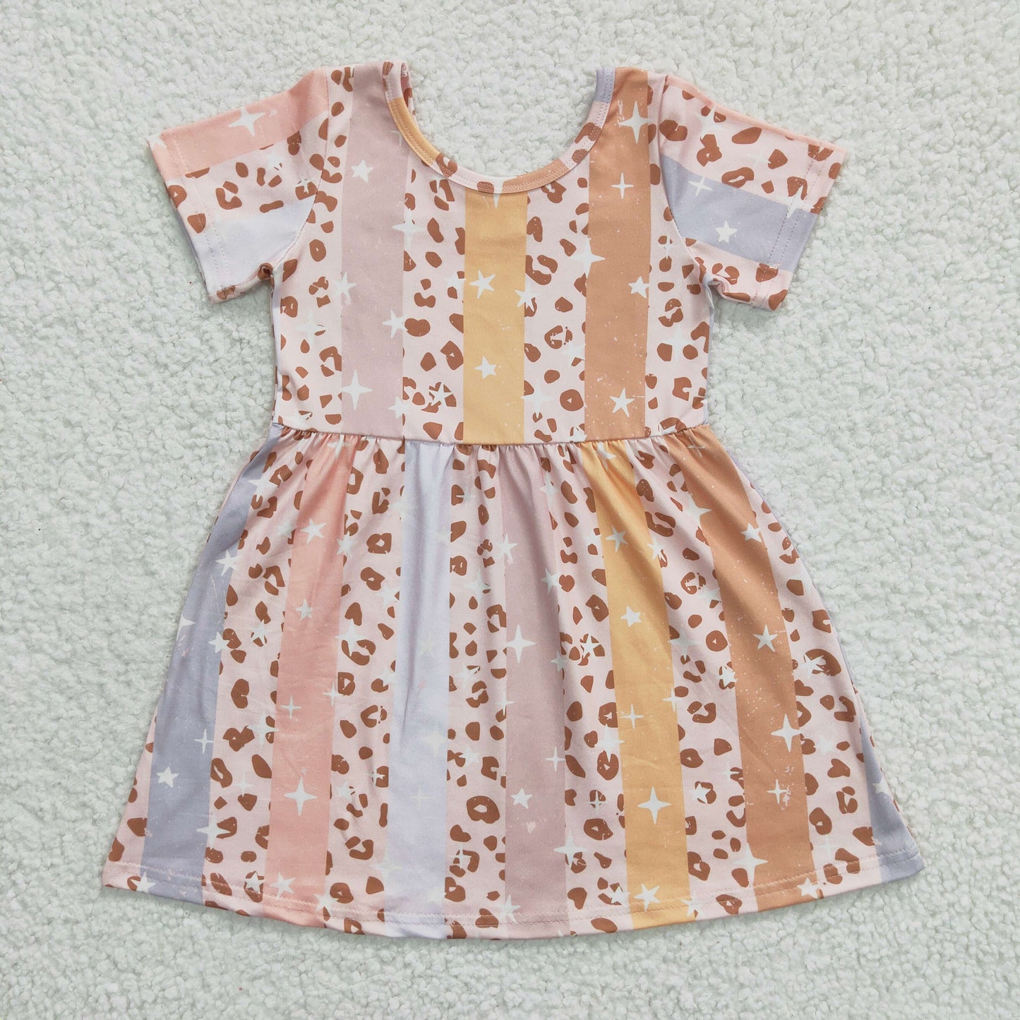 GSD0266 Short Sleeve Leopard Print Stars Baby Girls Dress