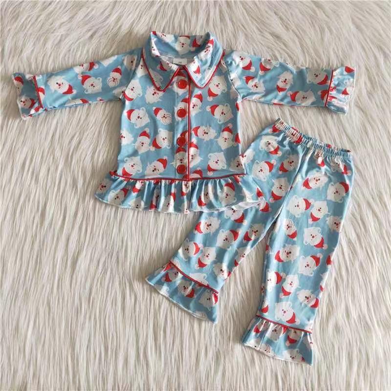 Boys Christmas Santa Blue Print 2pcs Pajamas