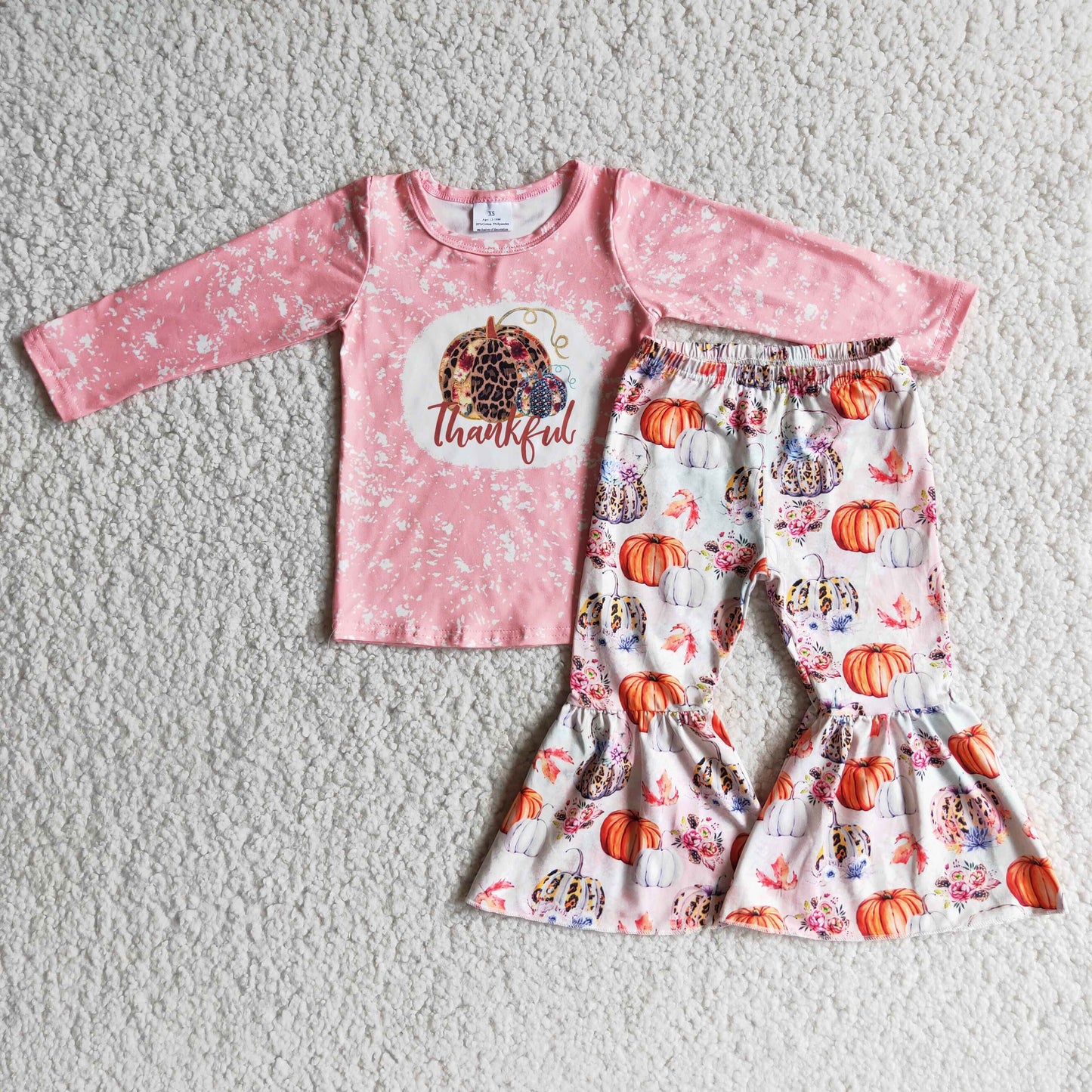 6 A2-3 Pink Kids Girls Bleach Design Pumpkin Thankful Baby Outfits