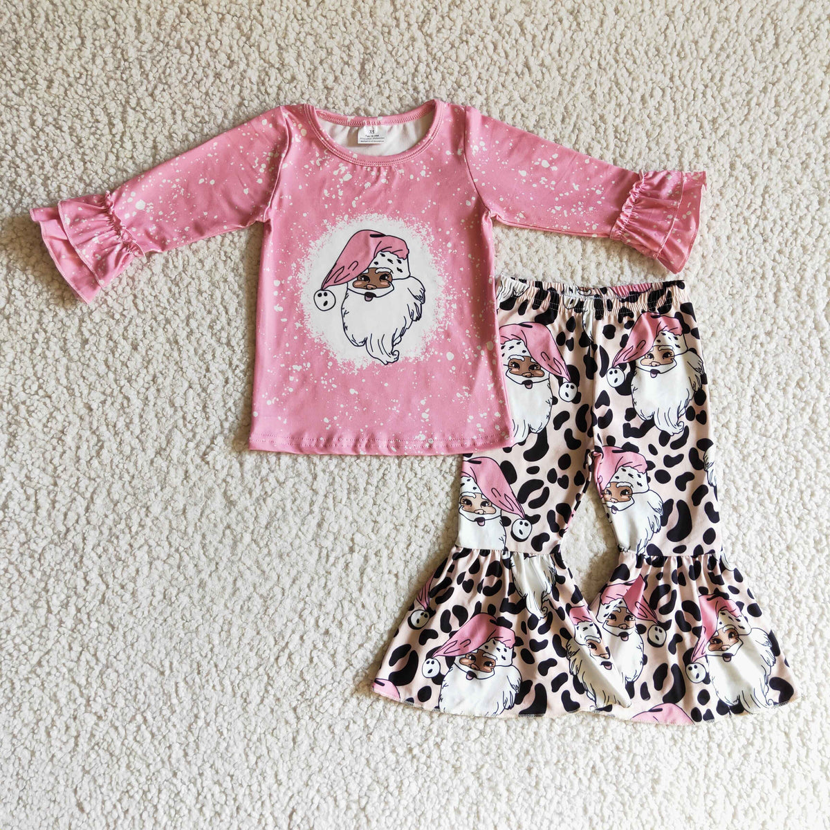 GLP0257 Pink Christmas Santa Leopard Girls Outfits