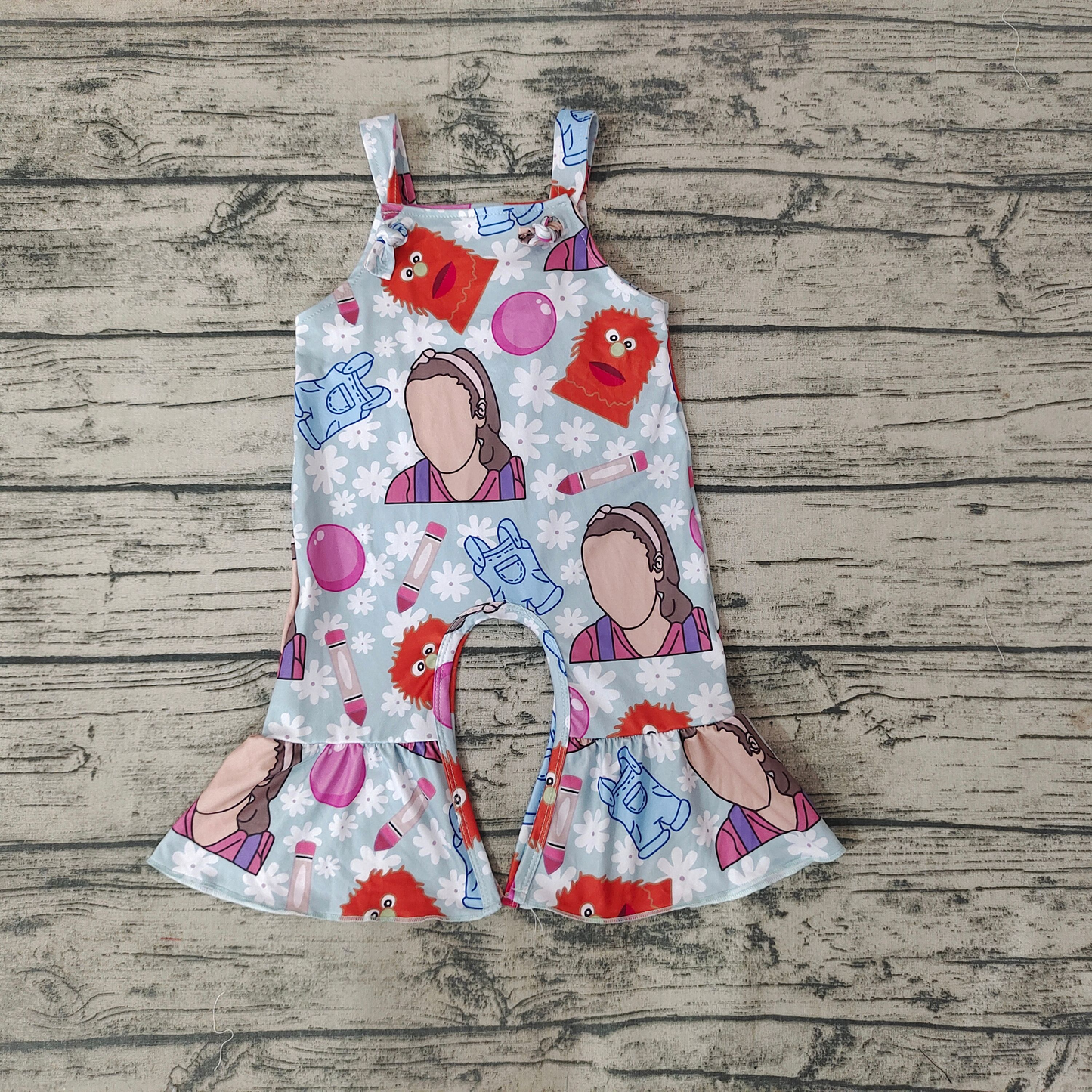 SR0348 Teacher Sleeveless Cartoon Baby Girls Jumpsuits