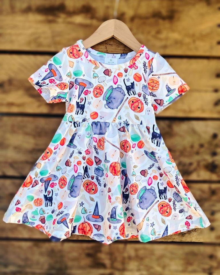 short sleeve halloween dress Pink Spooky Halloween Short Sleeve Milk Silk Dress