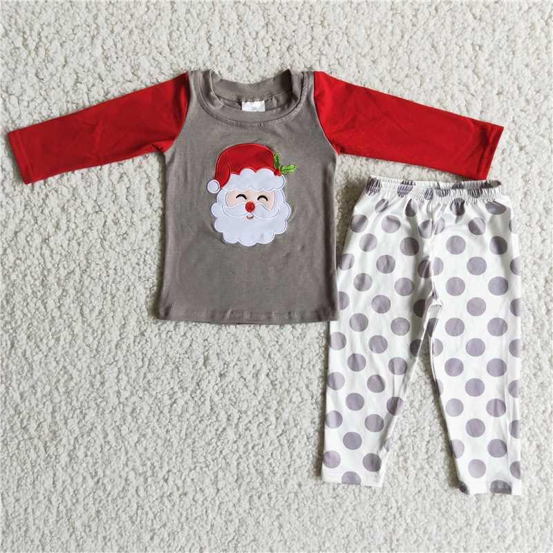 Boys Christmas Santa Embroidery Cotton Outfits