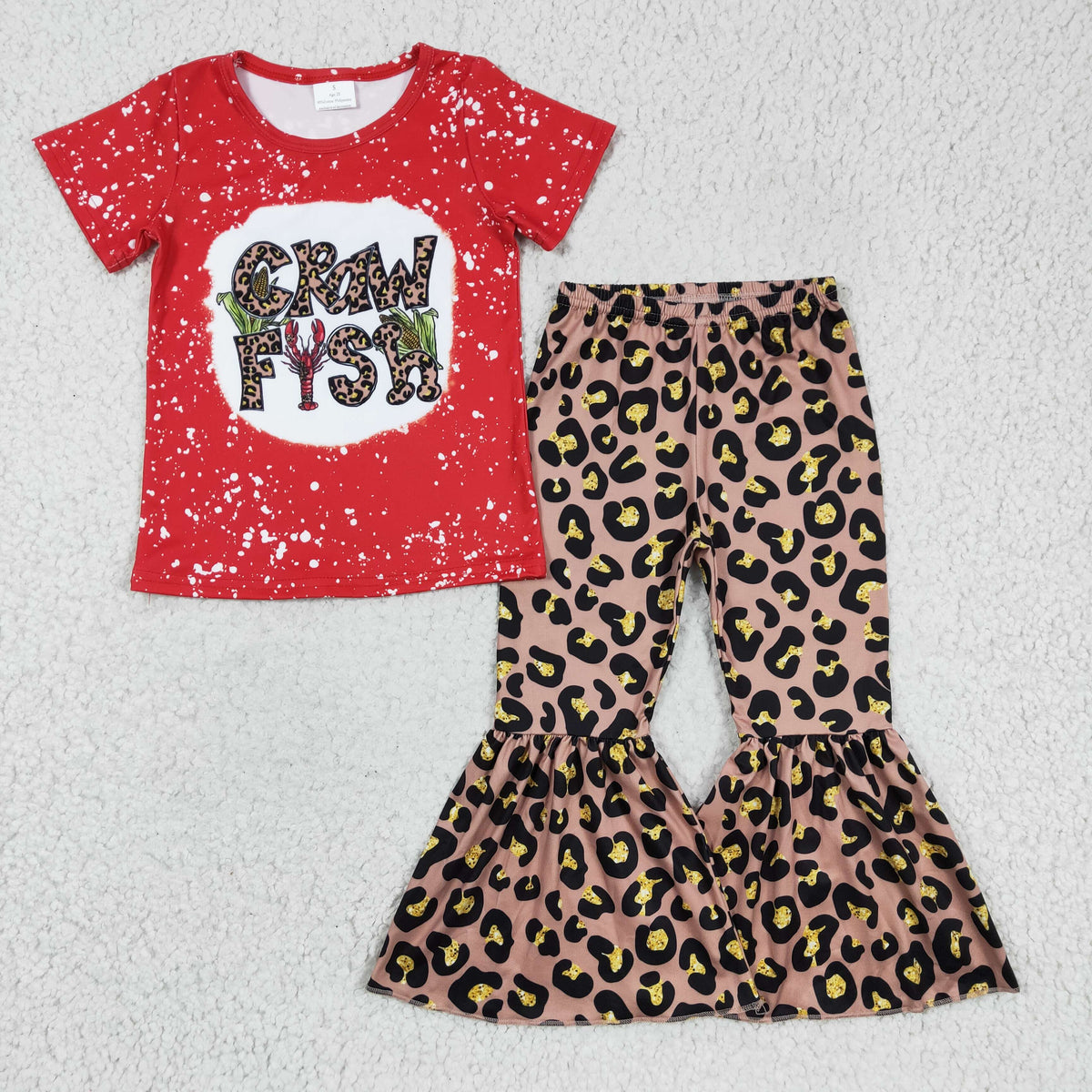 GSPO0332 Crow Fish Red Leopard Pants Girls Set