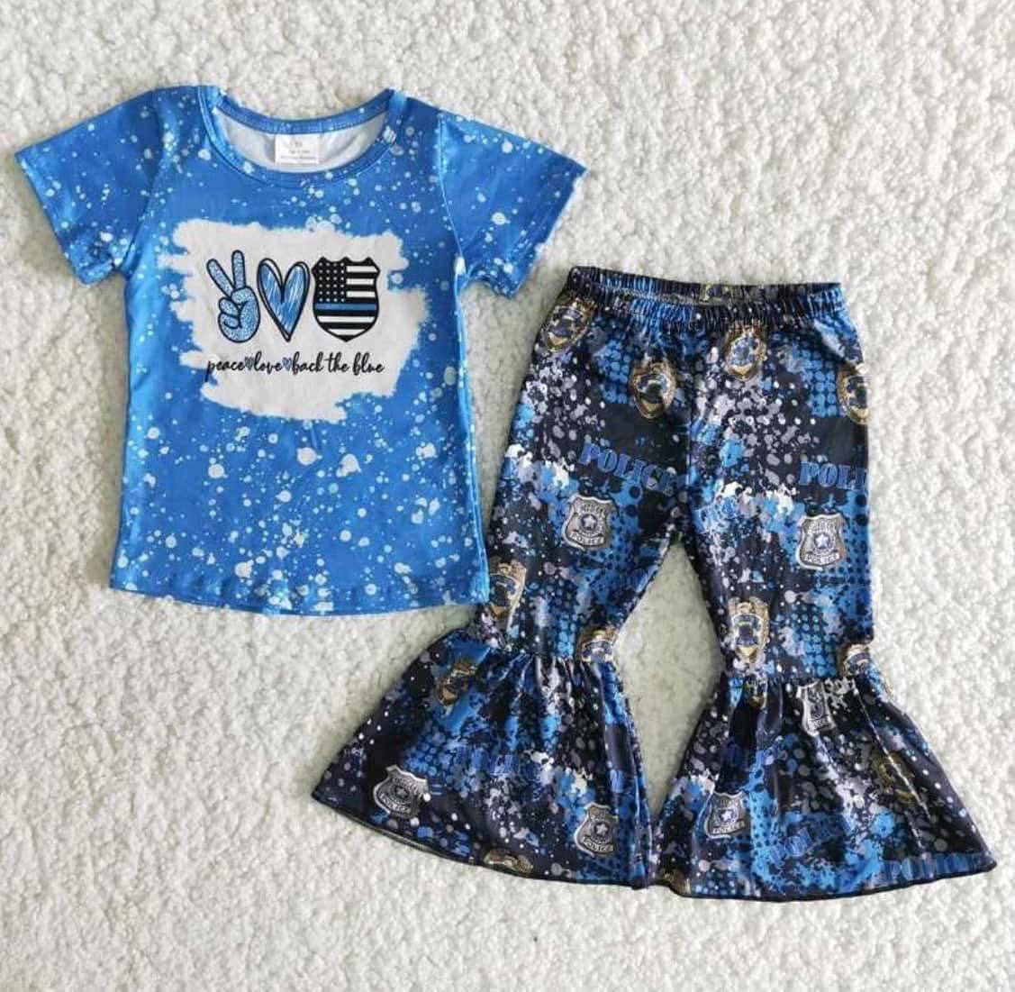 Blue Bleach Design Girls Bell-bottom Pants Set