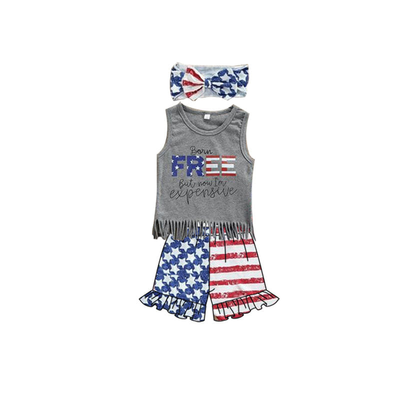 Pre Order Sleeveless 4th Of July Baby Girls Set
