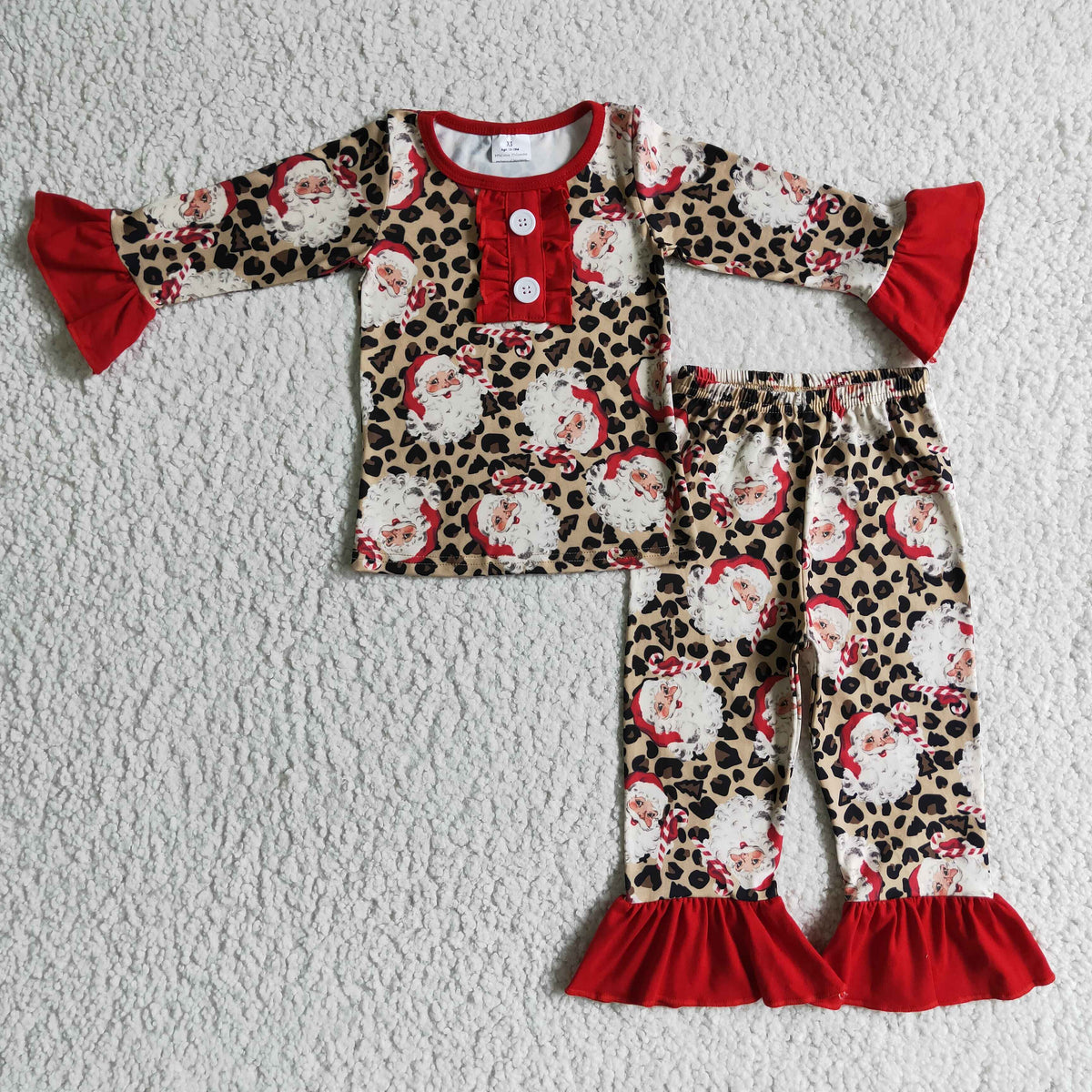 GLP0218 Christmas Santa Leopard Print Girls Pajamas