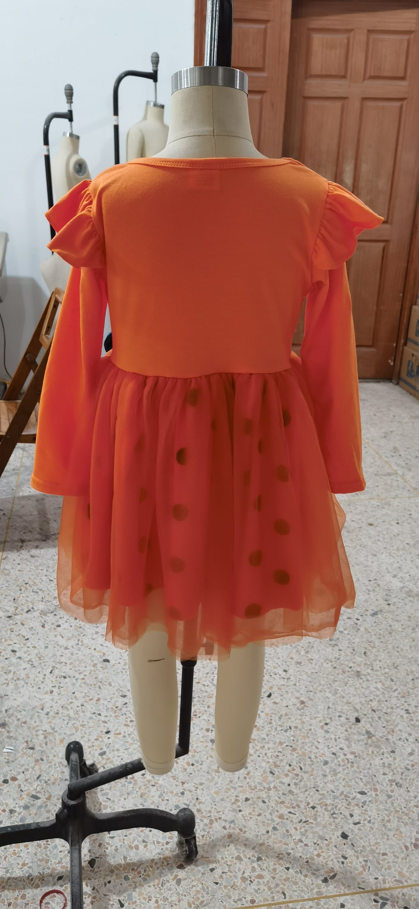 GLD0019 Orange Long Sleeve Halloween Tutu Dress