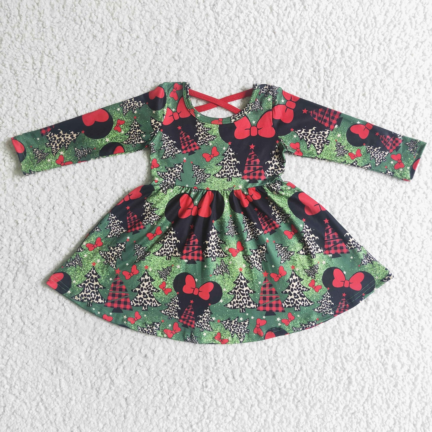 GLD0018 Christmas Baby Long Sleeve Cartoon Twirl Dress