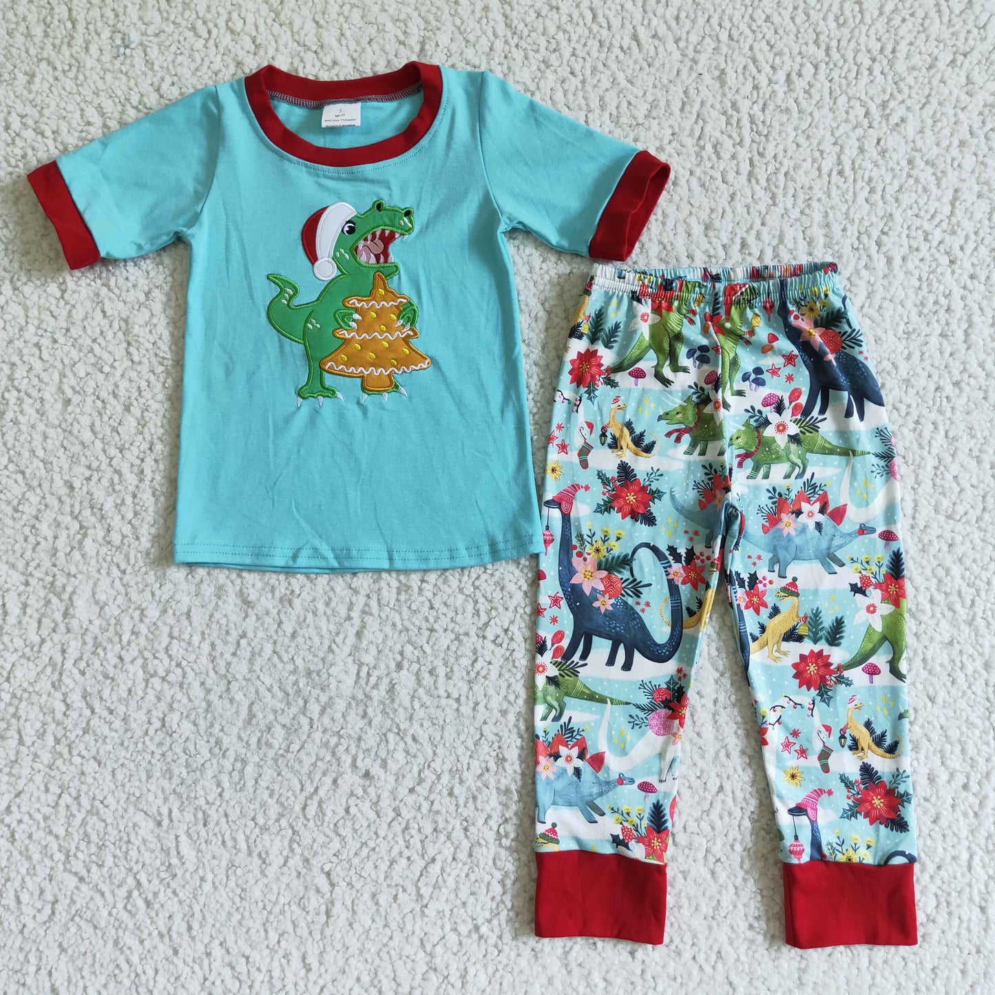 BSPO0008 Embroidery Christmas Dino Boys Pajamas