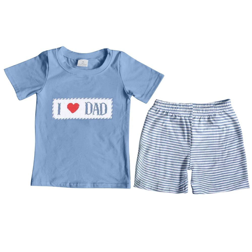 BSSO0172 Embroidery I Love Dad Boys Summer Set