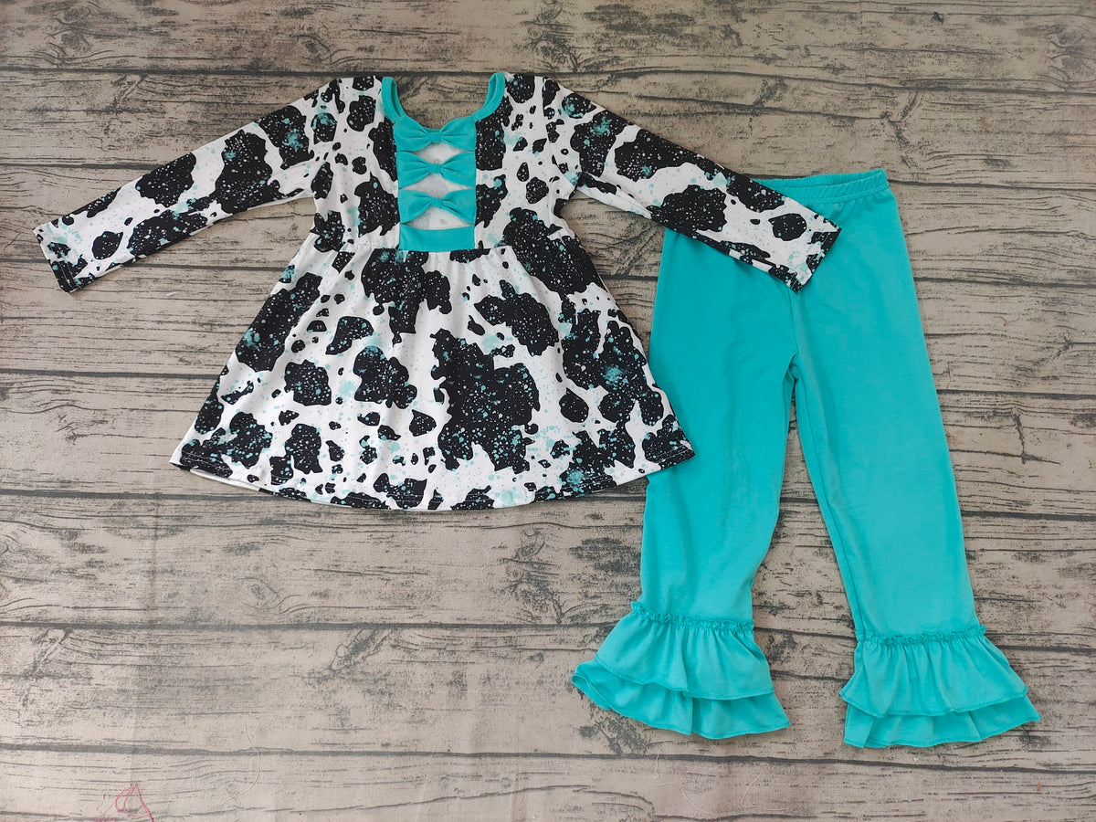 GLP0305 Cow Print Baby Girls Bow Outfits