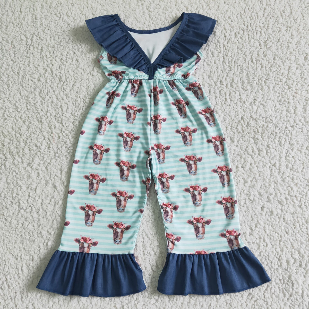 SR0006 Heifer Print Blue Jumpsuits