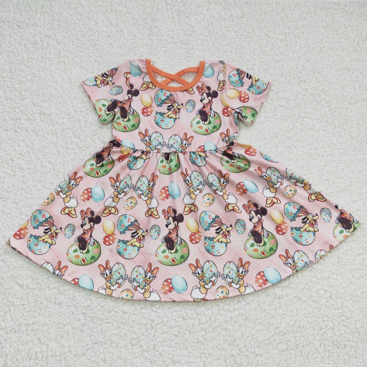 GSD0222 Easter Orange Short Sleeve Cartoon M Egg Baby Girls Dress