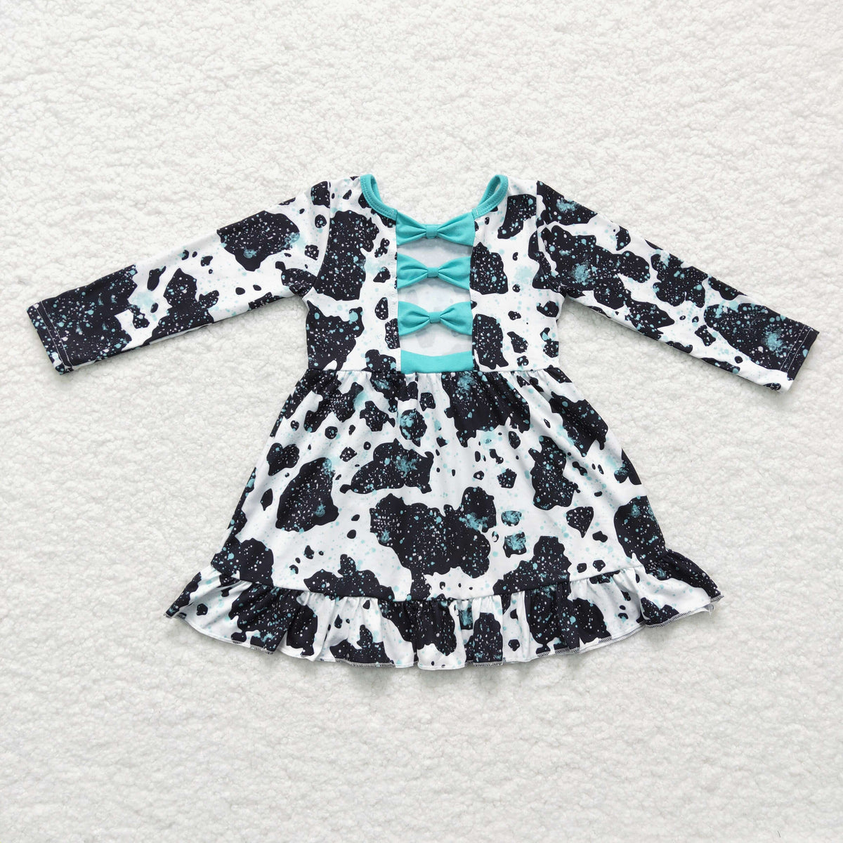 GLD0128 Cow Print Long Sleeve Girls Dress