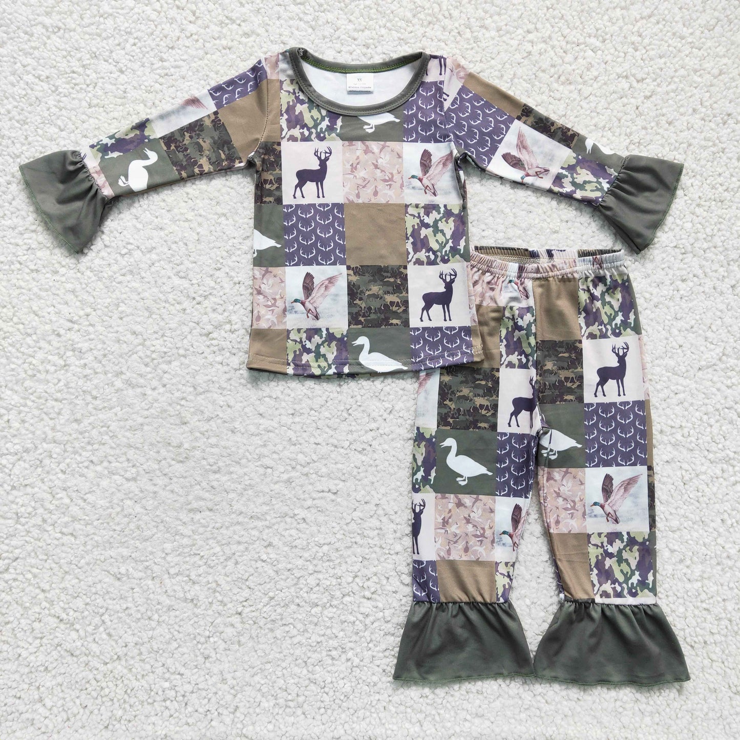 GLP0318 Teal & Deer Green Girls Pajamas