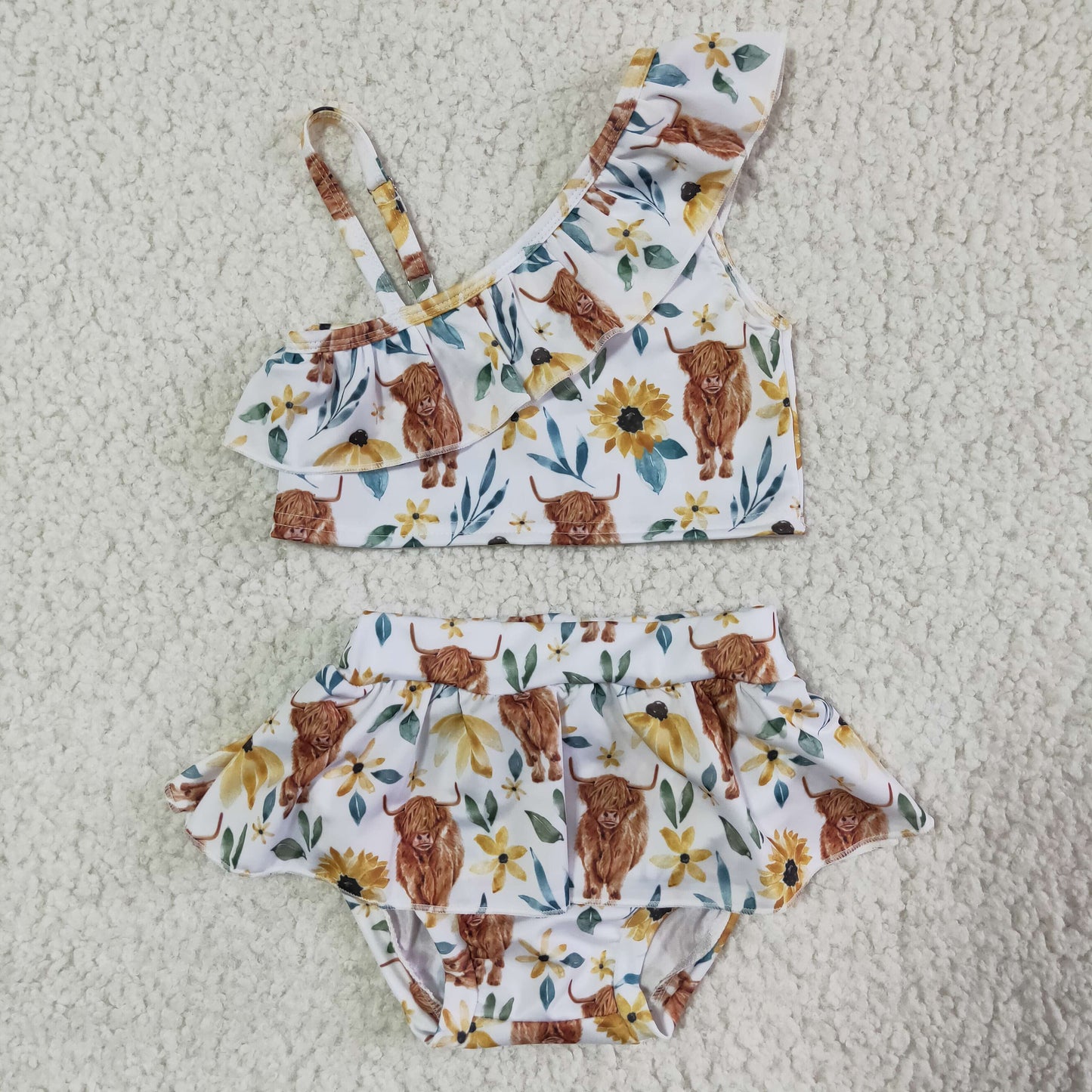 S0025 Highland Cow Casual Kids Bathing Suits Swimsuits