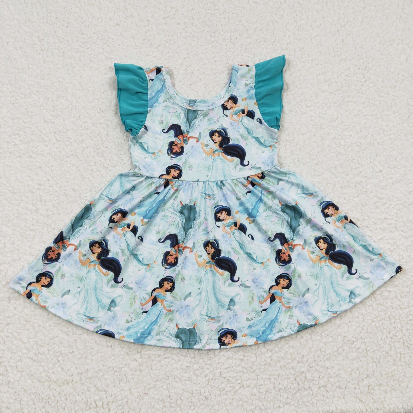 GSD0267 Blue Flutter Sleeve Princess Baby Girls Cartoon Twirl Dress
