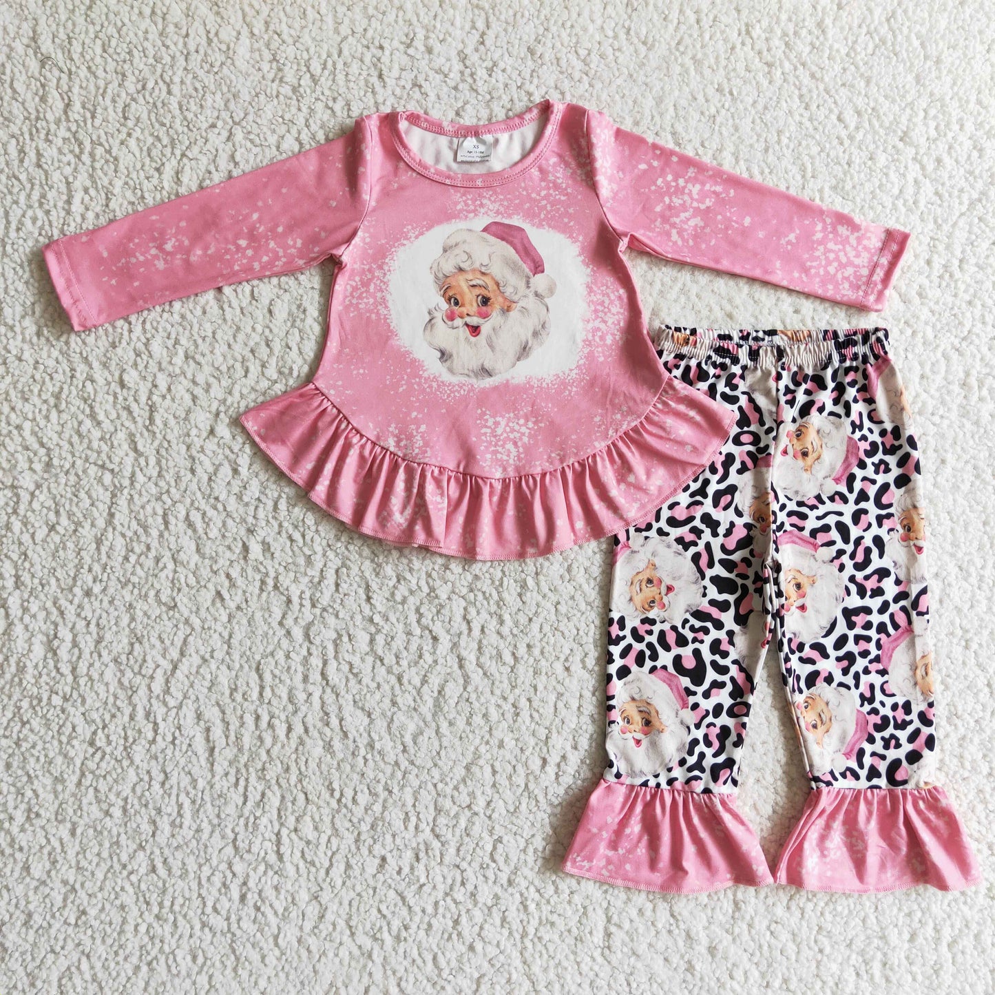 GLP0245 Christmas Pink Santa Leopard Print Girls Set