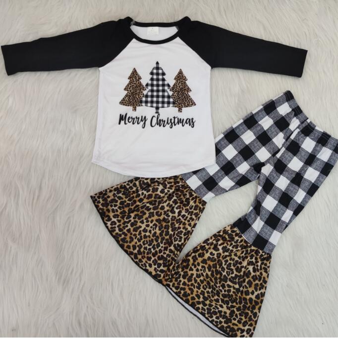 Merry Christmas Plaid Long Tunic Black Long Sleeve Kids Clothing