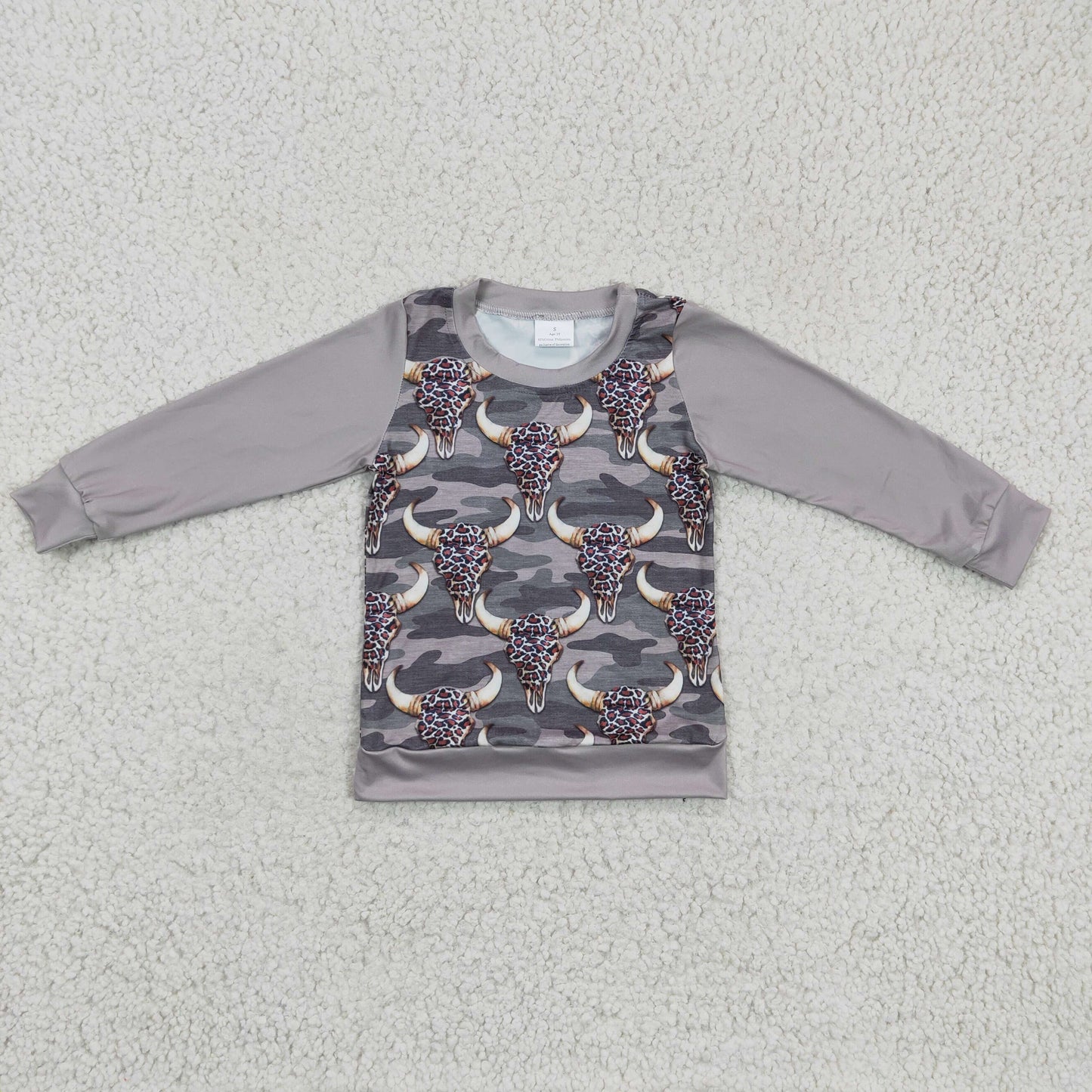 BT0108 Cow Skull Camo Boys Shirt Top