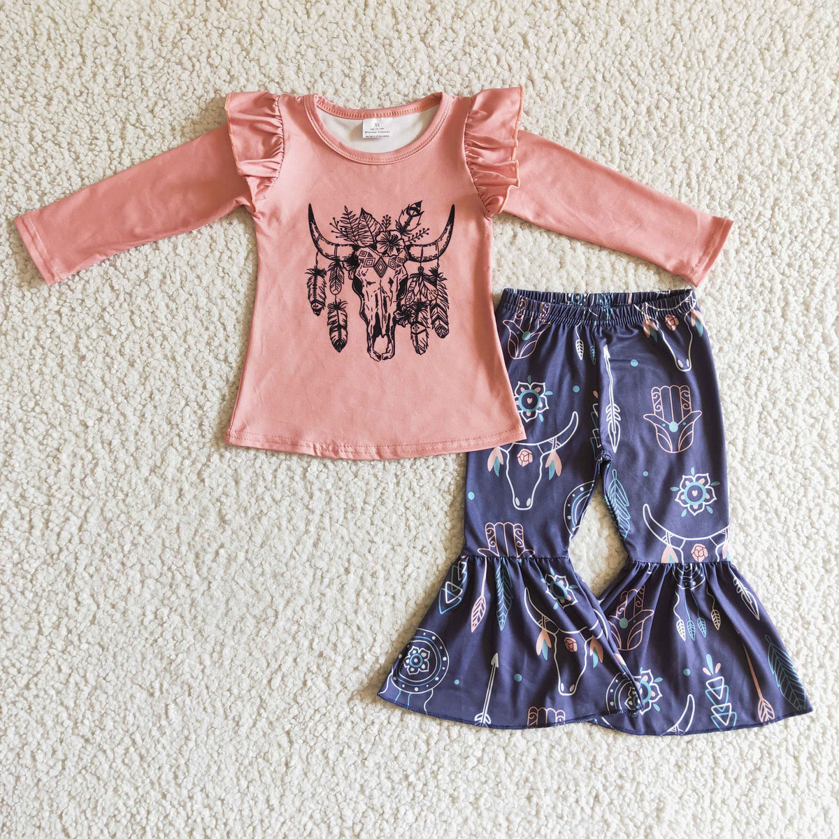 GLP0282 Pink Girls Cow Skull Girls Outfits