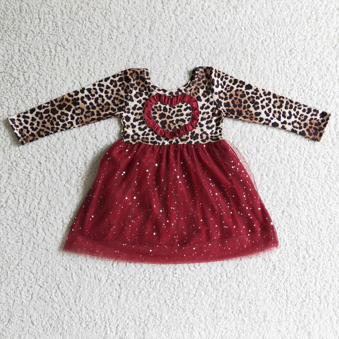 GLD0139 Leopard Print Love Heart Girls Tutu Dress