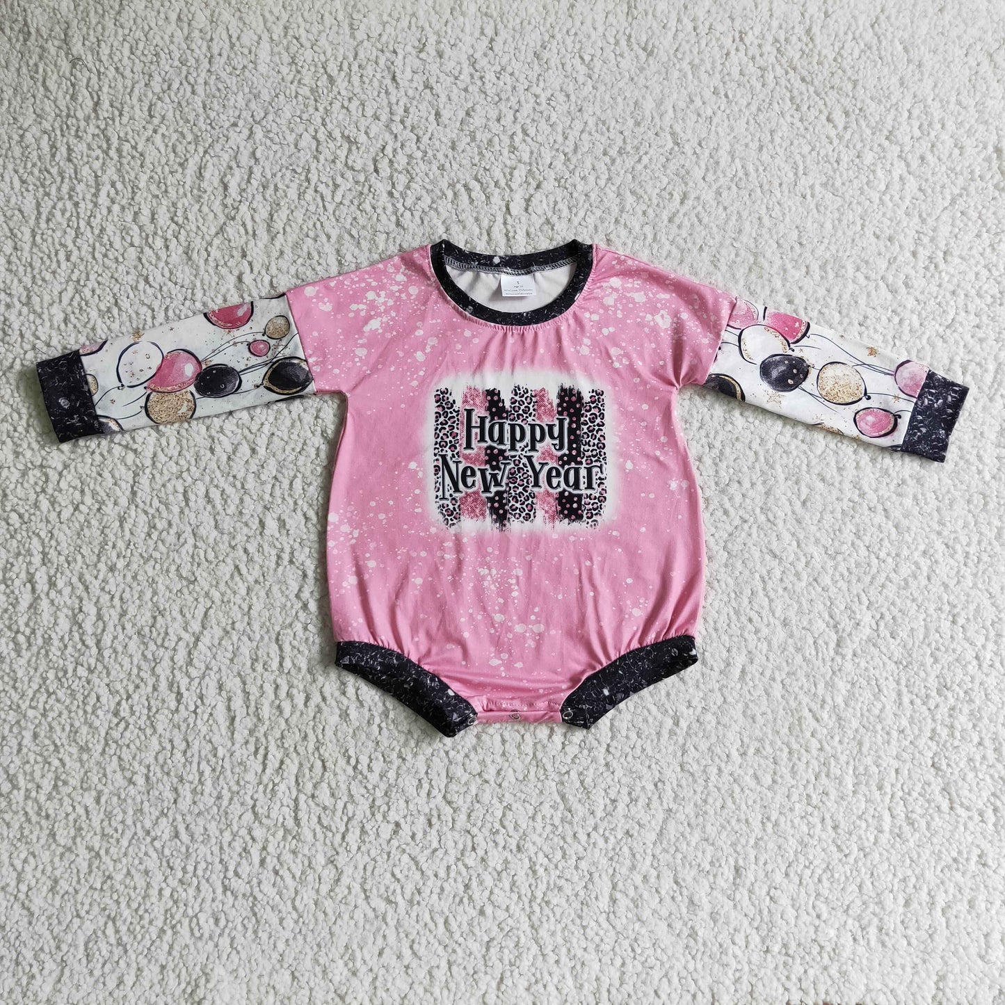 LR0184 Happy New Year Pink Kids Bummies Romper