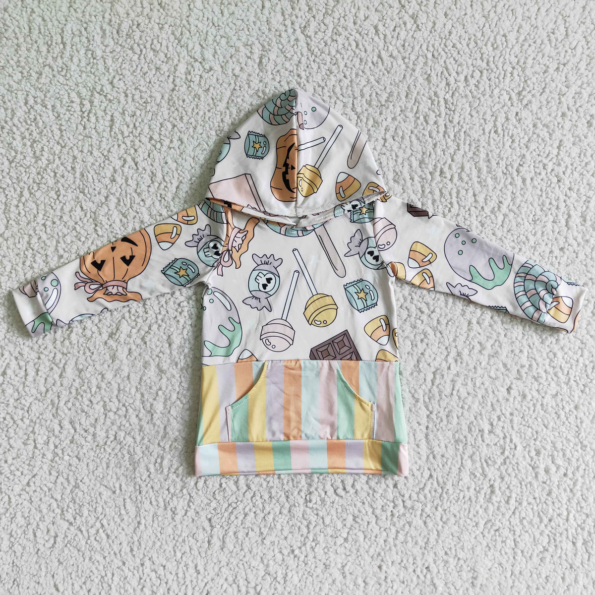 GT0022 Halloween Candy Pumpkin Hoodie Top