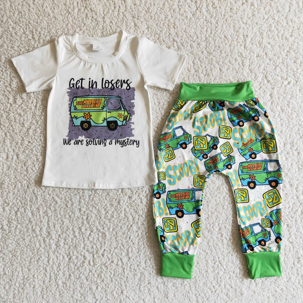 B9-28 Green Pants Boys Cartoon Short Sleeve Set