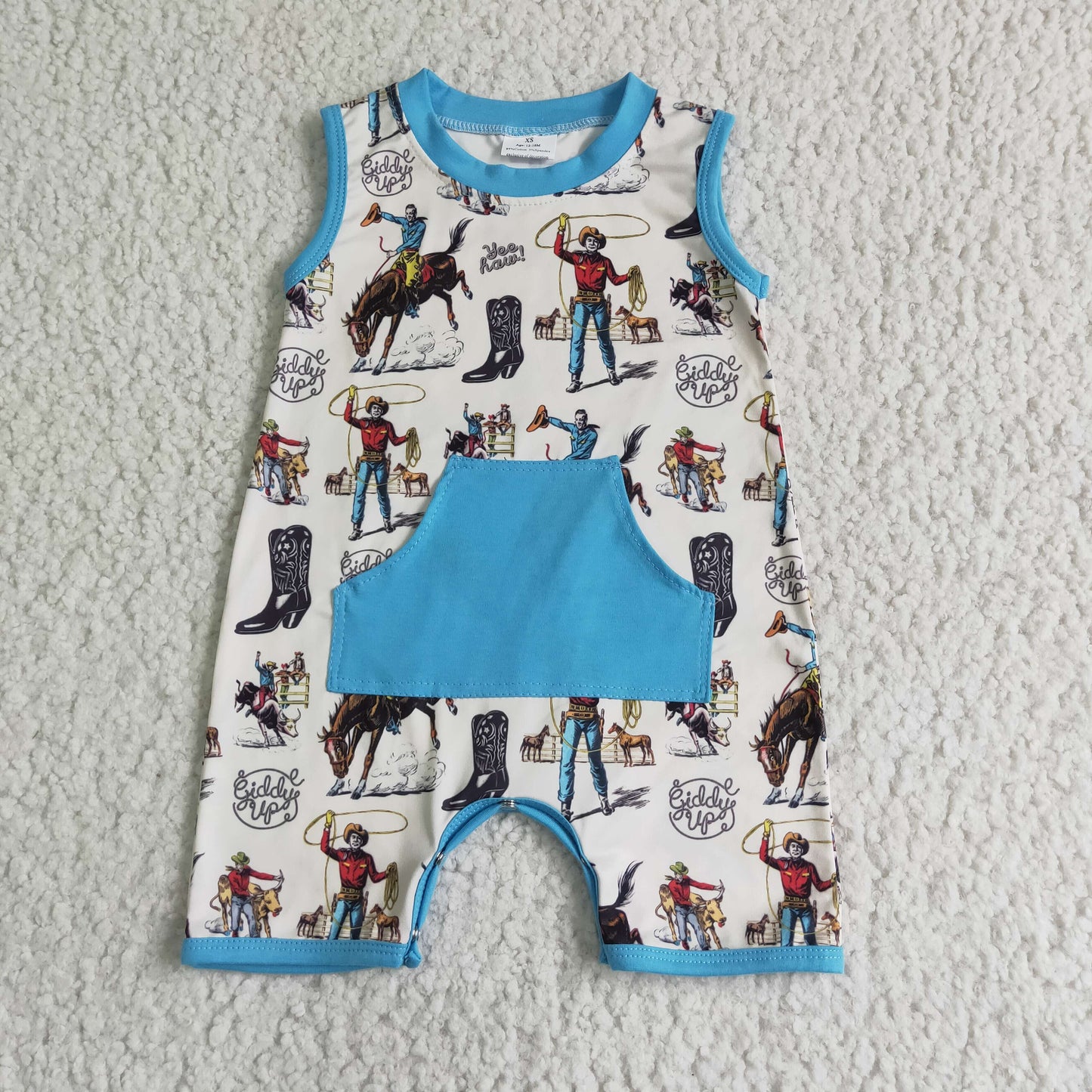 SR0043 Western Blue Pocket Boys Romper