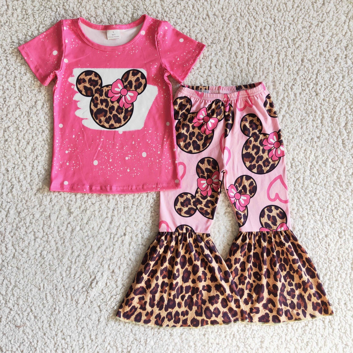 GSPO0225 Hot Pink Cartoon Baby Girls Leopard Print Set
