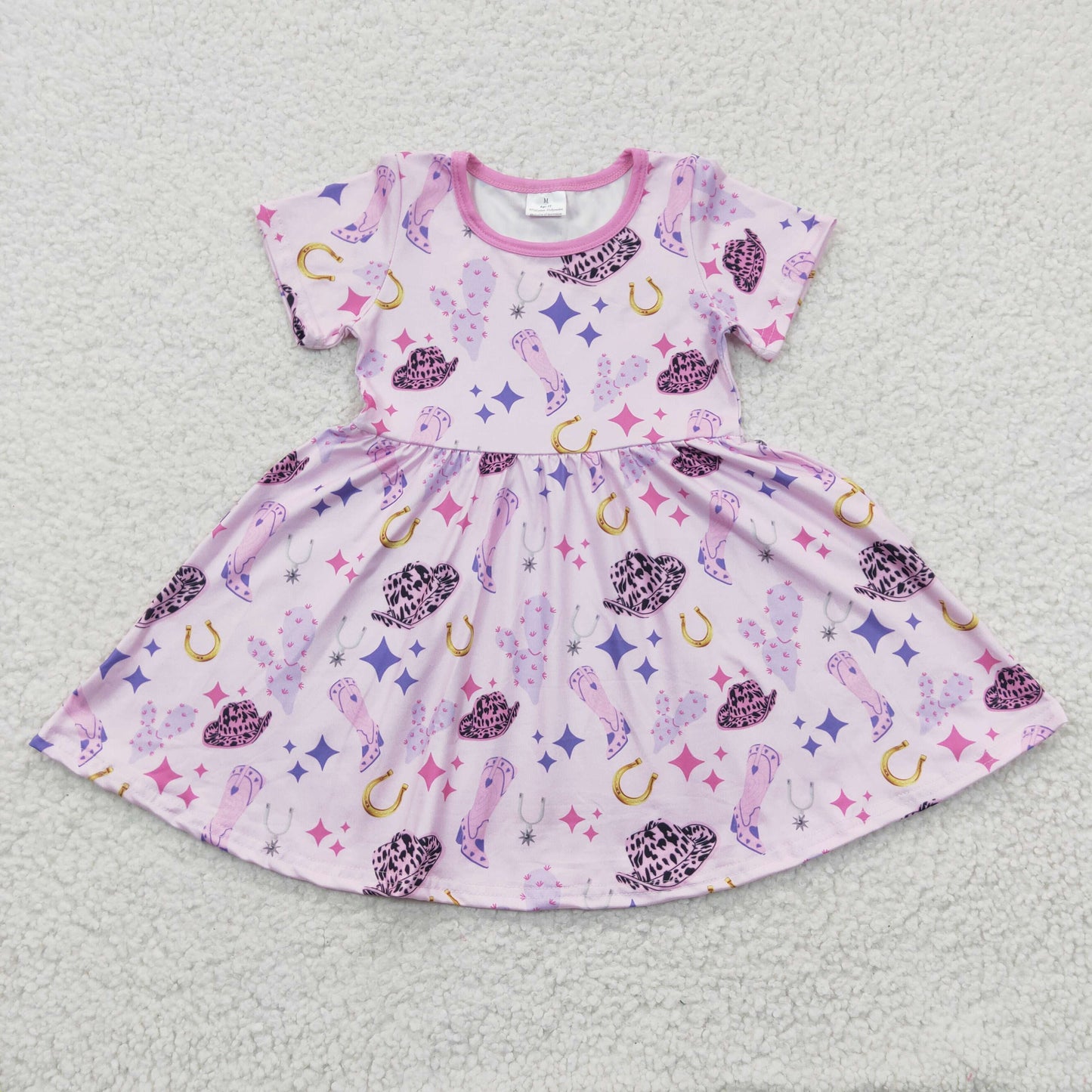 GSD0194 Purple Short Sleeve Hat Western Cactus Baby Girls Dress