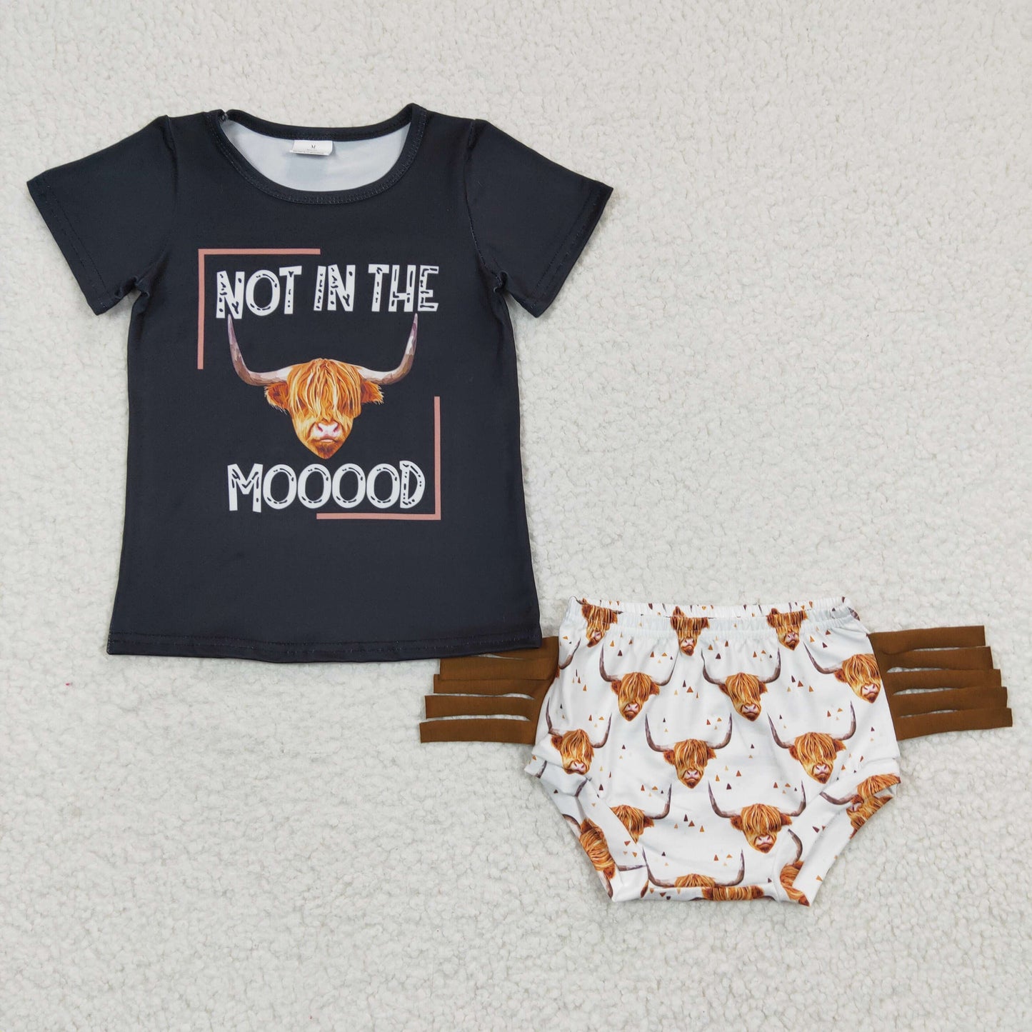 GBO0075 Not In The Mooood Baby Girls Heifer Highland Cow Bummies Set