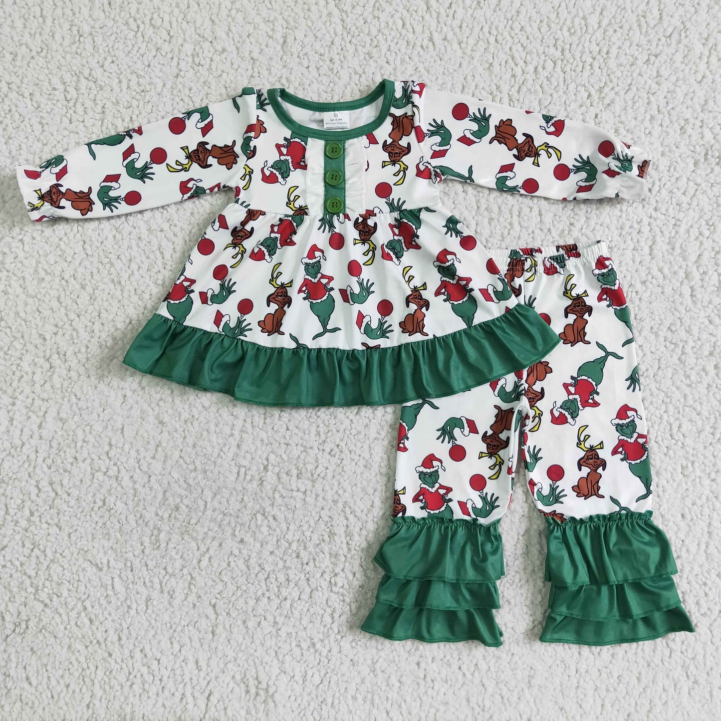 GLP0041 Christmas Cartoon Green Baby Girls Set