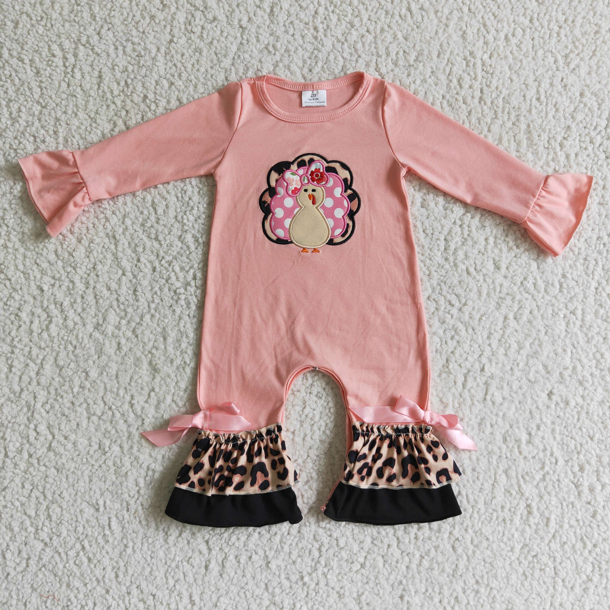 LR0112 Pink Thanksgiving Turkey Girls Romper