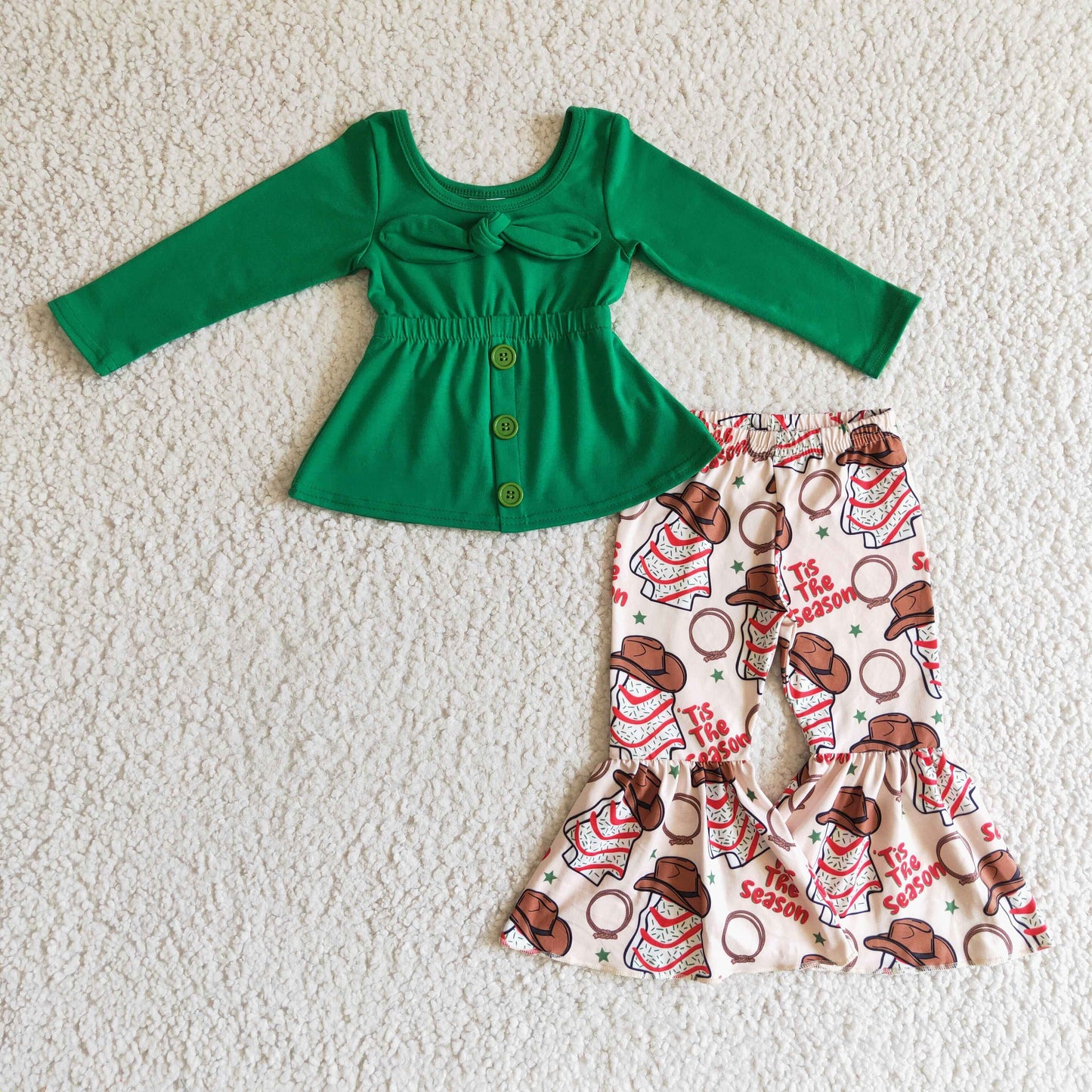 GLP0289 Christmas Green Tree Cake Bow Girls Outfits