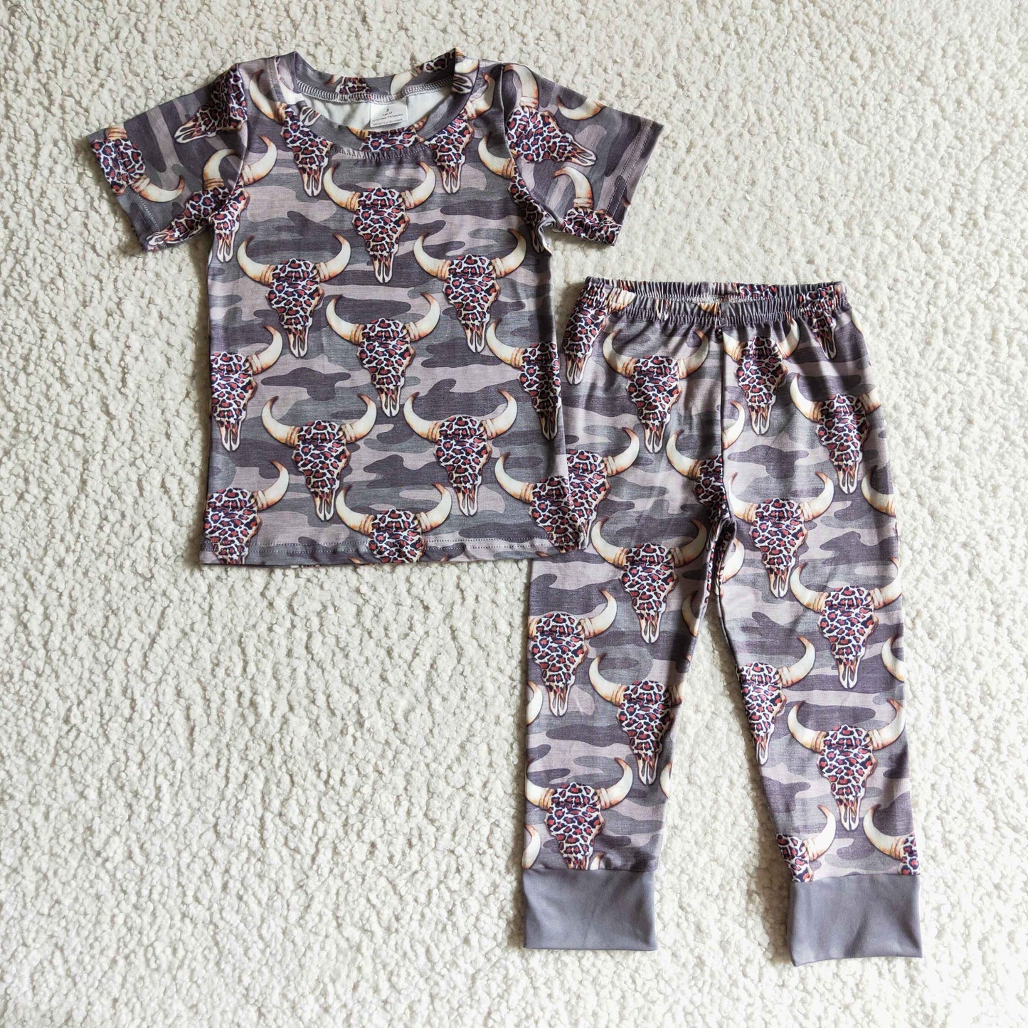 BSSO0086 Camo Print Cow Skull Boys Pajamas
