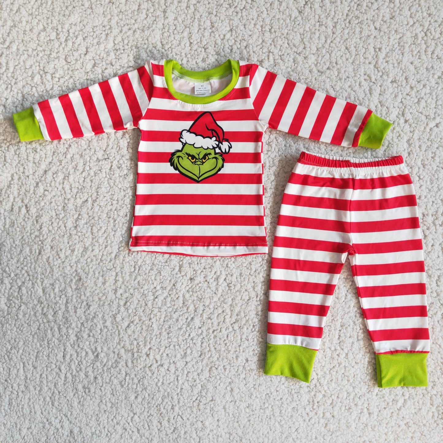 Christmas Green Striped Print Cartoon Boys Pajamas