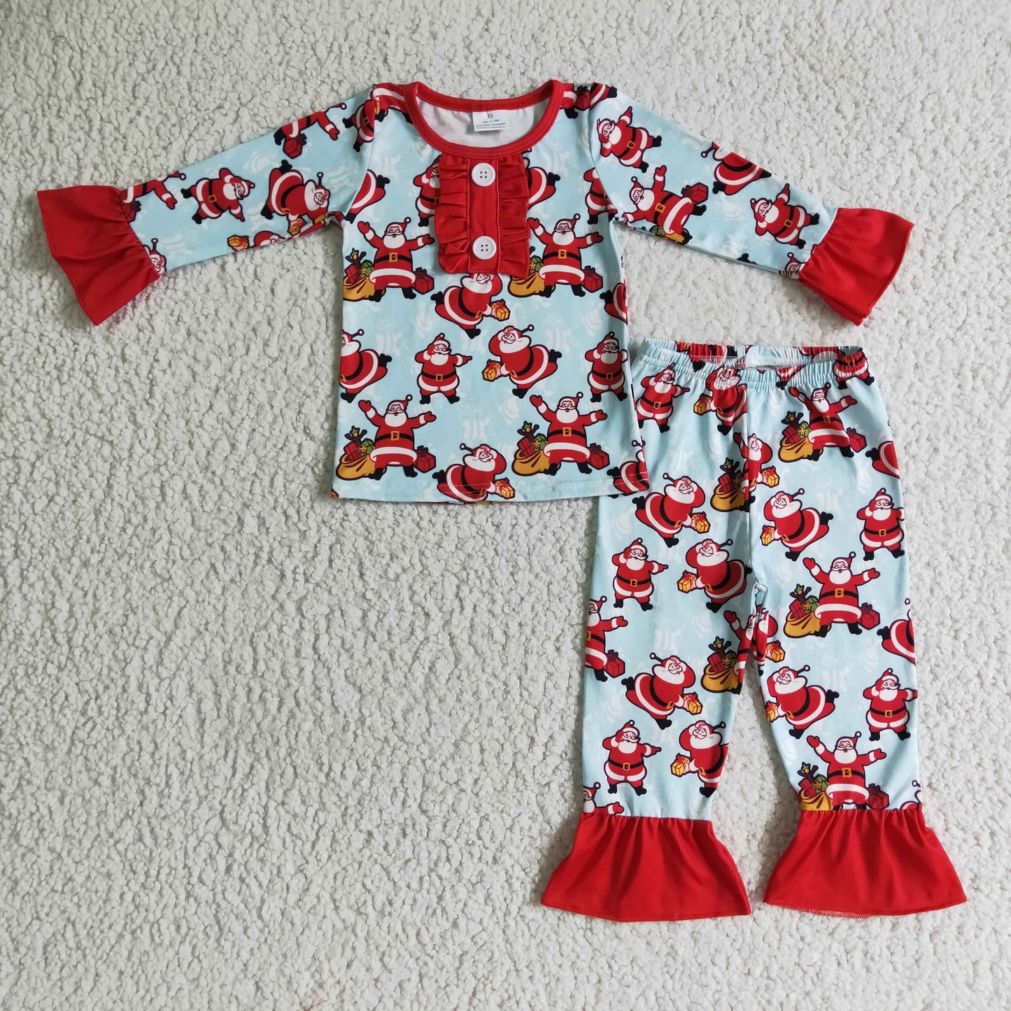 GLP0082 Christmas Santa Blue Girls Pajamas