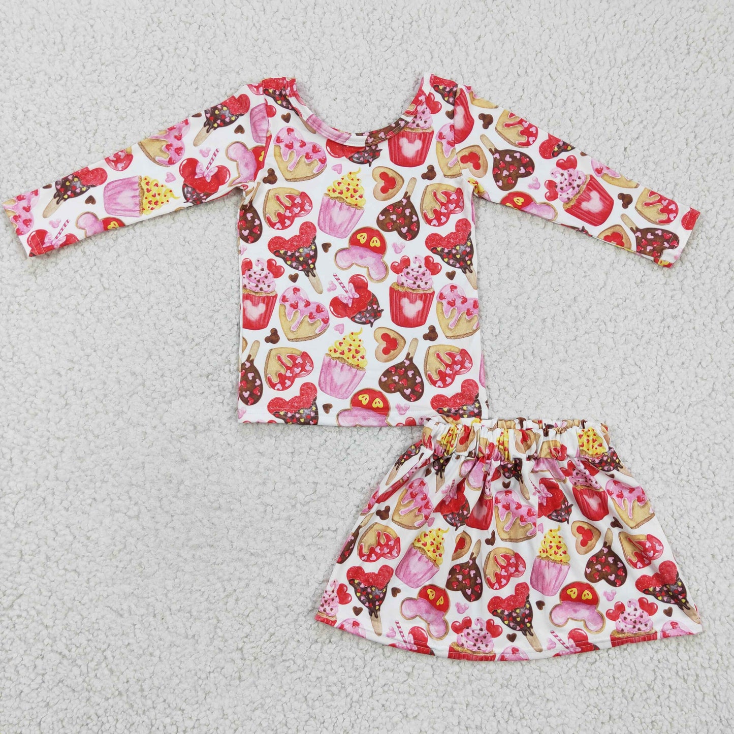 GLD0176 Valentine Cartoon Pink Love Heart Skirt Dress Set