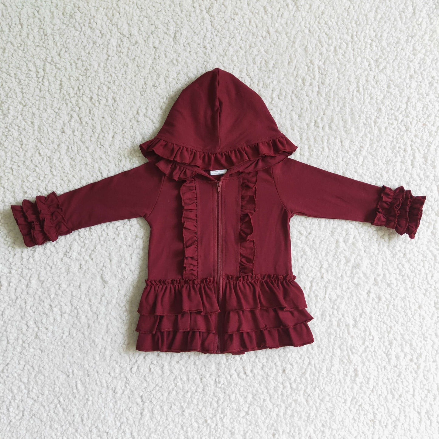 GT0014 Wine Red Cotton Ruffles Baby Cardigan Coat