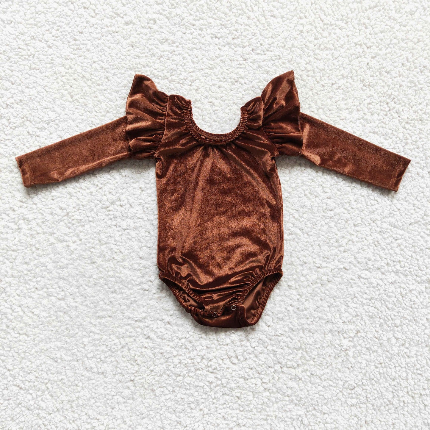 USA SHOP LR0207 Brown Velvet Flutter Long Sleeve Leotard Romper