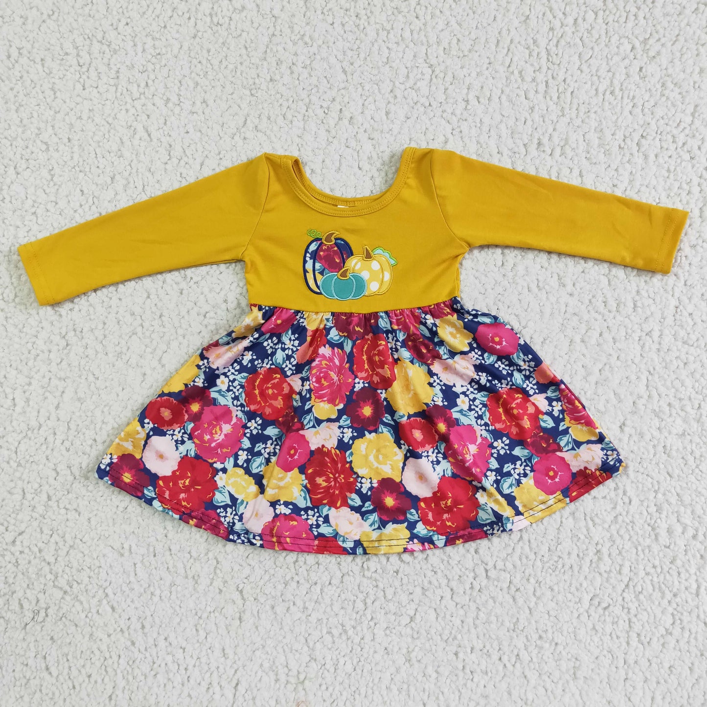 GLD0003 Embroidery Fall Girls Pumpkin Dress