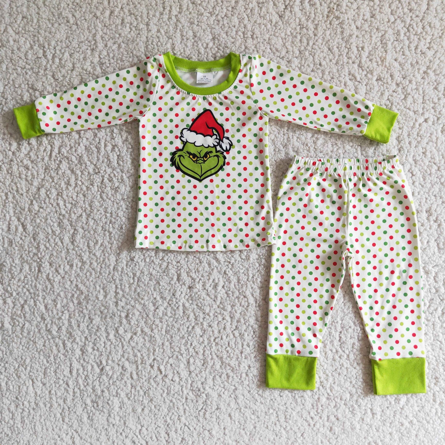 Christmas Cartoon Boys Green Dots Pajamas