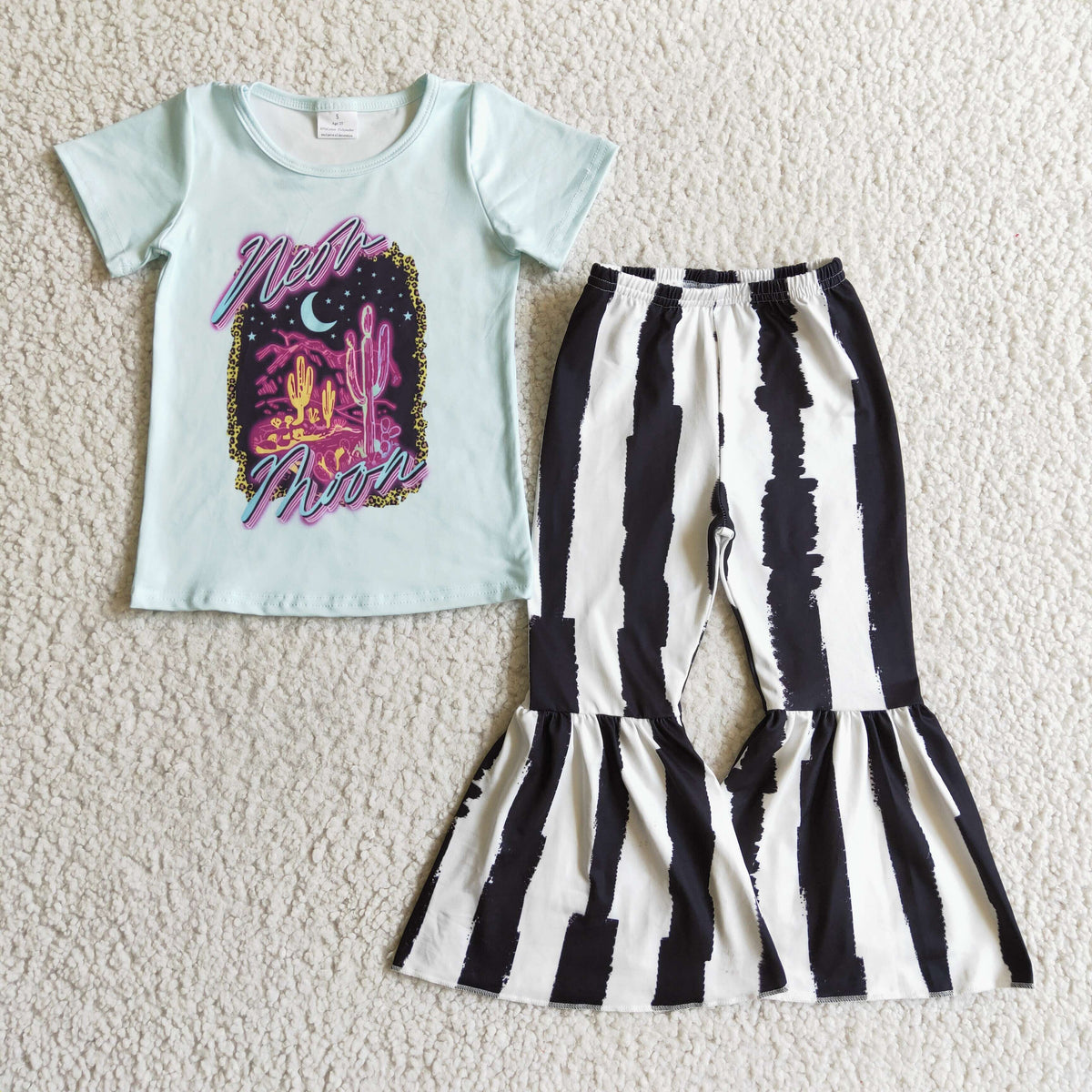 GSPO0213 Moon Girls Cactus Striped Print Girls Outfits
