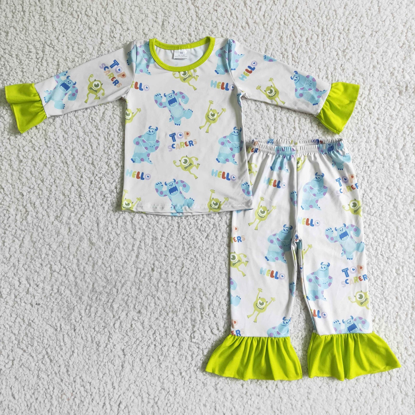 GLP0153 Cartoon Green Ruffle Girls Pajamas