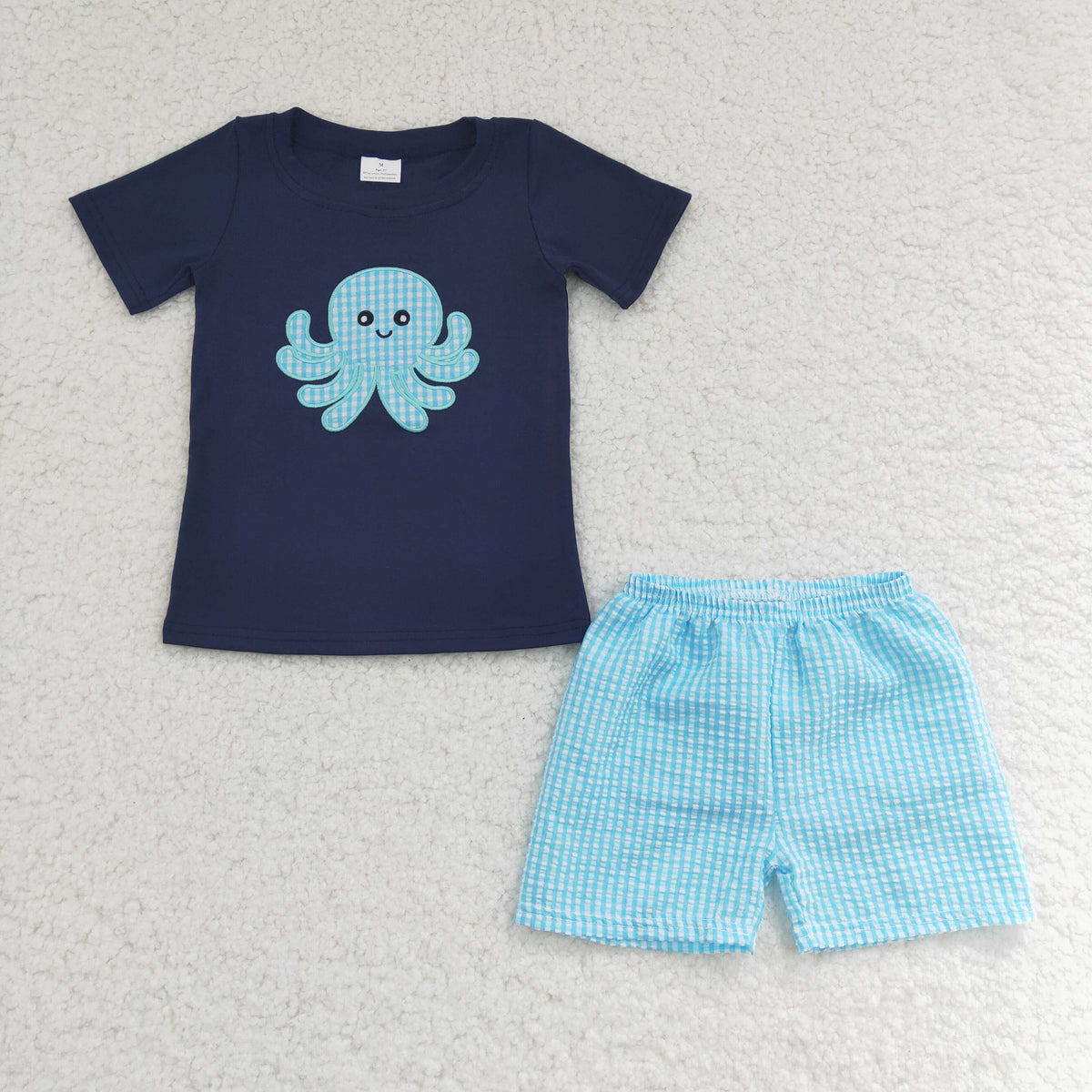 BSSO0088 Navy Octopus Embroidery Summer Boys Set